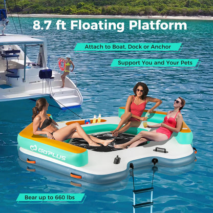 Floating Dock, 8.7FT x 8.7FT Inflatable Dock Platform w/Detachable Ladder