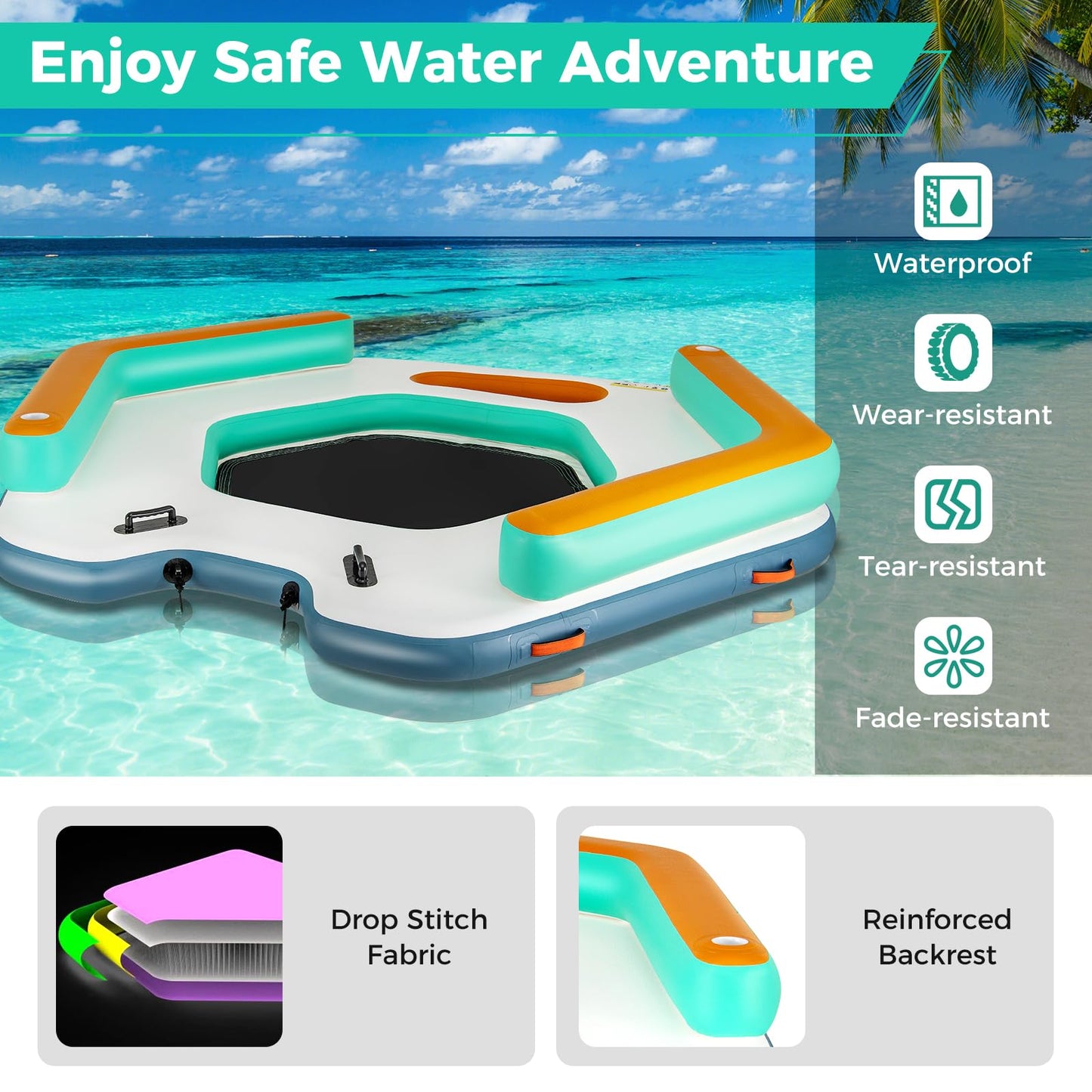 Floating Dock, 8.7FT x 8.7FT Inflatable Dock Platform w/Detachable Ladder