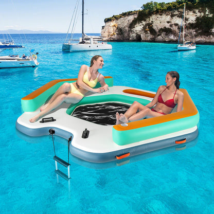 Floating Dock, 8.7FT x 8.7FT Inflatable Dock Platform w/Detachable Ladder
